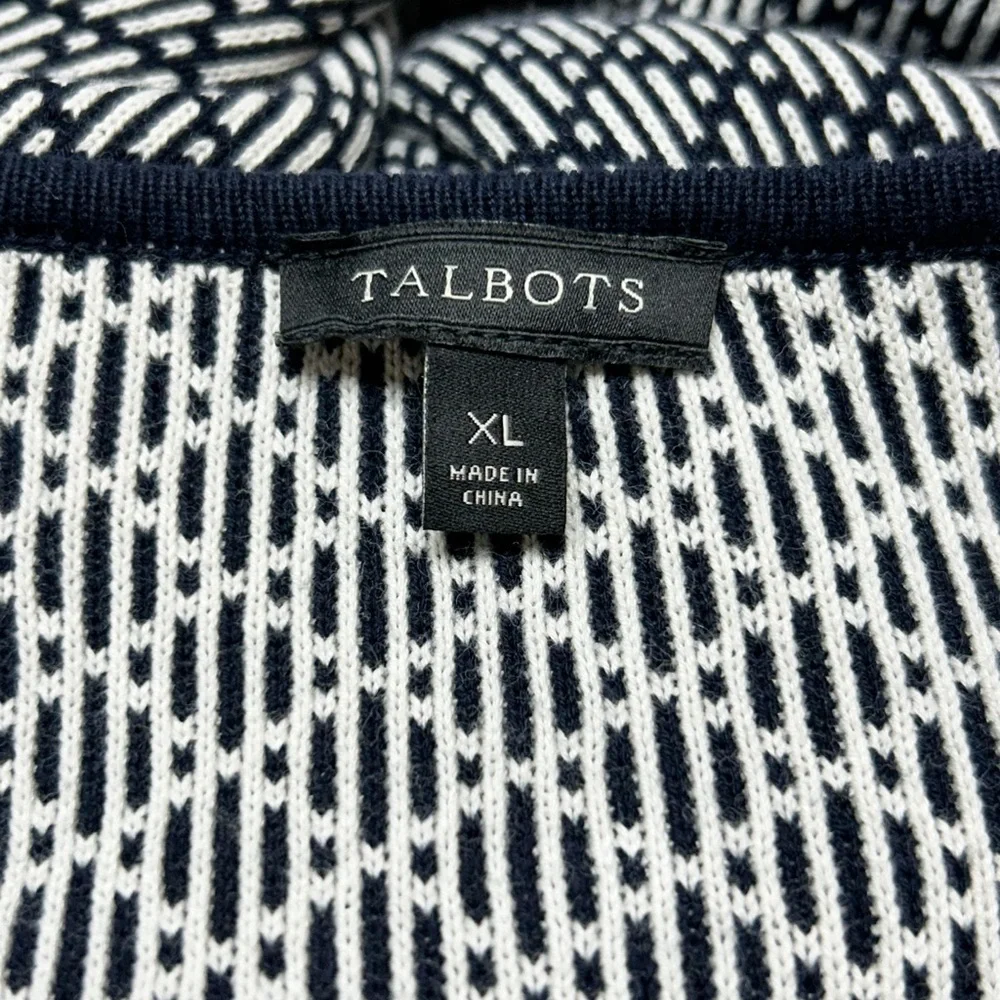 Talbots long-line open-front cardigan sweater navy white Size X-large XL - Picture 3 of 10